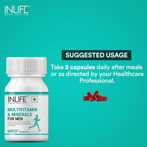 INLIFE Multivitamin for Men with Biotin Ginseng Ashwagandha Zinc Magnesium Vitamin D3 B12 & Minerals Amino Acids Antioxidants Daily Formula Supplement