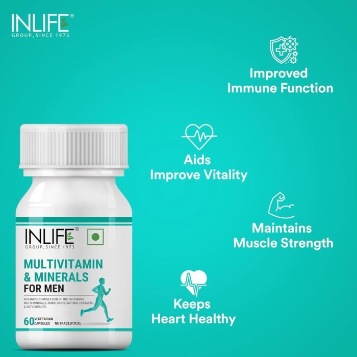 INLIFE Multivitamin for Men with Biotin Ginseng Ashwagandha Zinc Magnesium Vitamin D3 B12 & Minerals Amino Acids Antioxidants Daily Formula Supplement