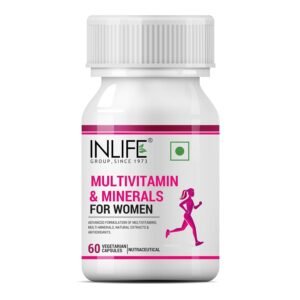 INLIFE Multivitamin for Women with Biotin, Vitamin D, Calcium, Folic Acid, Zinc, Iron, Vitamin B12, Grape Seed, Shatavari Extracts & Minerals for Energy, Hair, Skin, Nails, Bone 60 Veg Capsules Women