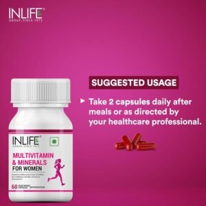 INLIFE Multivitamin for Women with Biotin, Vitamin D, Calcium, Folic Acid, Zinc, Iron, Vitamin B12, Grape Seed, Shatavari Extracts & Minerals for Energy, Hair, Skin, Nails, Bone 60 Veg Capsules Women