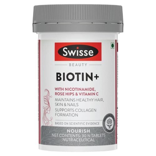 Swisse Biotin+ Boosts Keratin Levels, Reduce Hair Loss and Promote Regrowth with Nicotinamide, Rose Hips & Vitamin C For Healthy Hair, Skin & Nails For Both Men & Women (30 Tablets)