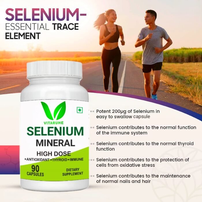 Vitaruhe® Selenium High Strength 90 Capsules Contributes to Normal Thyroid Function, Immune Function, Hair, Skin & Nails Essential Trace Mineral