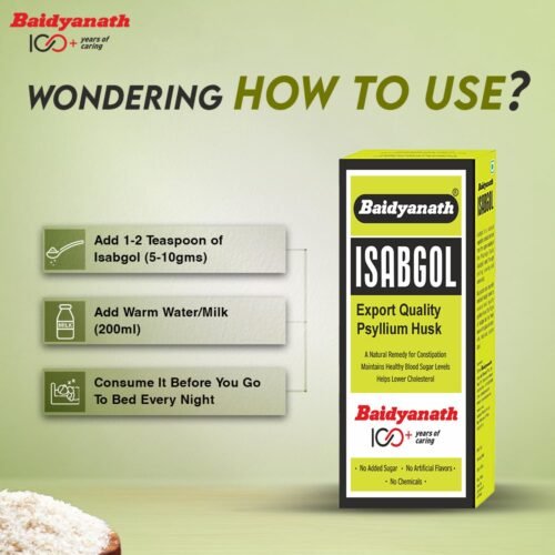 Baidyanath Isabgol - Psyllium Husk Powder - 200gm | Effectively Relieves Constipation | Fibre Supplement For Digestion