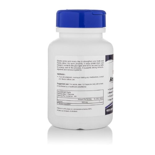 Healthvit Glycine Amino Acid Supplement | Glycine supplement Tablets to Promote Muscle Growth, Digestion and Sleep Quality | 60 Capsules