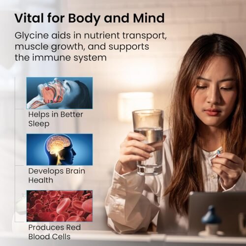 Healthvit Glycine Amino Acid Supplement | Glycine supplement Tablets to Promote Muscle Growth, Digestion and Sleep Quality | 60 Capsules