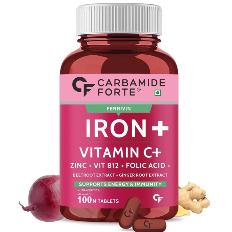 Carbamide Forte Iron + Vitamin C + Folic Acid Supplement Fast Acting – Pack of 100 Tablets
