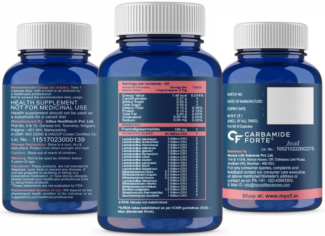 Carbamide Forte Probiotics Supplement 50 Billion for Women & Men – 60 Veg Capsules