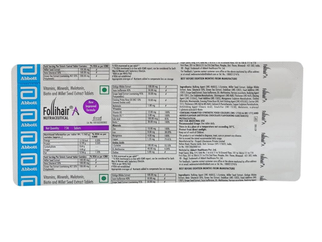 Follihair New by Abbott Hair Nourishment & Strengthening Supplement Pack of 2 x 15 Tablets