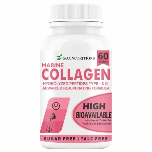 GOA NUTRITIONS Marine Collagen Powder for Skin, Hair Supplement for Men, Women with Hyaluronic Acid, Biotin & Vitamin C, B12 Supplements, Hydrolyzed Protein Peptide Builder -60 No Sugar Tablets