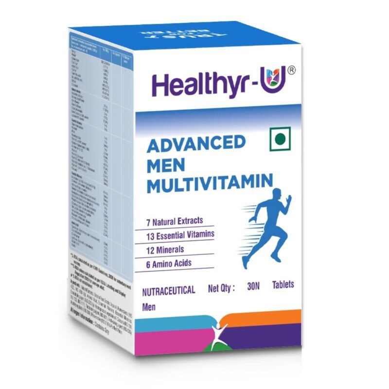 Healthyr-U Advanced Men Multivitamin with 38 Nutrients 13 Vitamins, 12 Minerals, 6 Amino Acids and 7 Natural Extracts Health Supplement for Men for Energy, Metabolism, Immunity & Stamina 30 Tablets