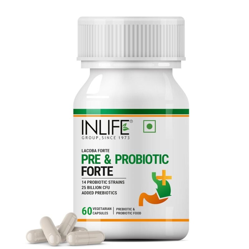 INLIFE Prebiotic and Probiotics Forte Supplement for Men & Women 25 billion CFU with 14 Strains with Prebiotic, Digestion Gut & Immunity Health