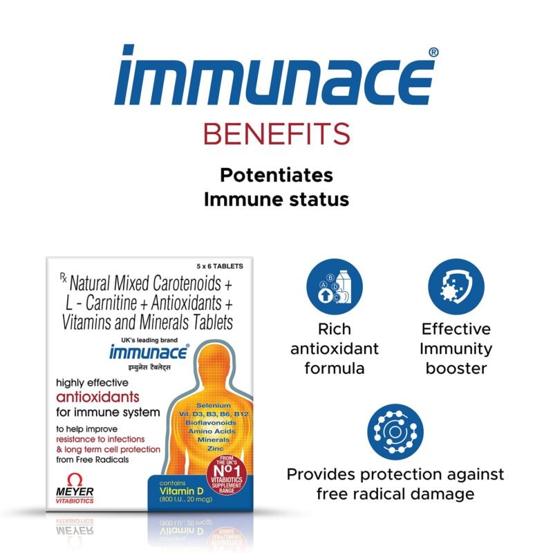 Immunace 30 Tablets With Vitamin D, Zinc, Selenium & Amino Acids That Supports Healthy Immunity, Reduces Oxidative Stress & Improve Overall Health