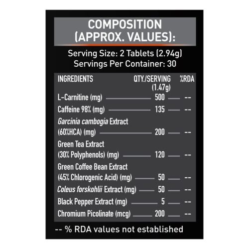 MuscleBlaze MB-Burner PRO, L- Carnitine, Garcinia Cambogia, Caffeine, Green Tea, Green Coffee Bean, Coleus Forskohlii, Black Pepper Extract with Chromium