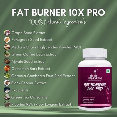 Naturstrong 100% Natural Premium Fat Burner 10X Pro 2100mg with no Chemical Used Weight Loss Supplement for Women & Men 60 Fat Burning Tablets with Godness of 10 Natural Effective Ingredients-4