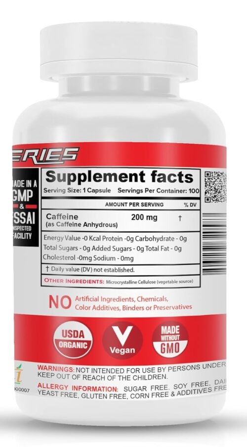NutriJa Caffeine 200mg 100 Capsules Pure & Potent Boosts Performance & Metabolism-1