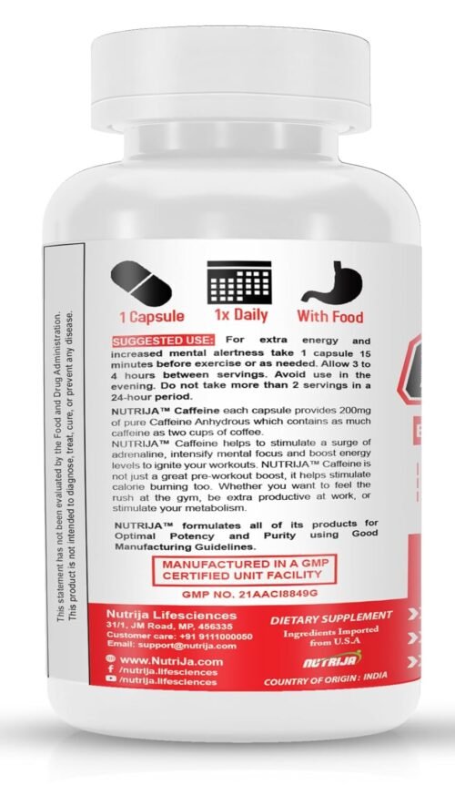 NutriJa Caffeine 200mg 100 Capsules Pure & Potent Boosts Performance & Metabolism-1