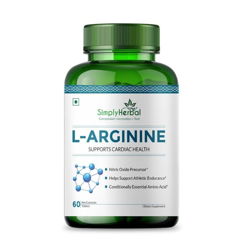 Simply Herbal L-Arginine Supplement 500 mg Pre- Post Workout For Men Women, Support Bone Muscle Building Amino Acid, Strength, Performance & Energy