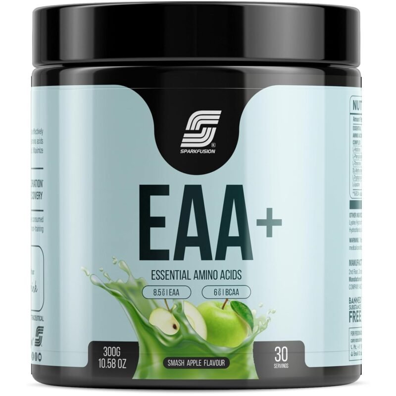 Sparkfusion 8500 mg Eaa+ & 6000mg Bcaa (300 gm, 30 Servings) Essential Amino Acids PreIntra Workout and Muscle Growth & Recovery All 9 Essential Amino Acid EAA Powder (Smash Apple) (2)