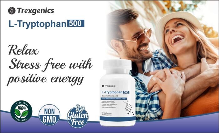 Trexgenics L-TRYPTOPHAN 500mg Essential amino acid, Stress, Mood, Relax, Restful Sleep Support (60 Vcaps) (1)