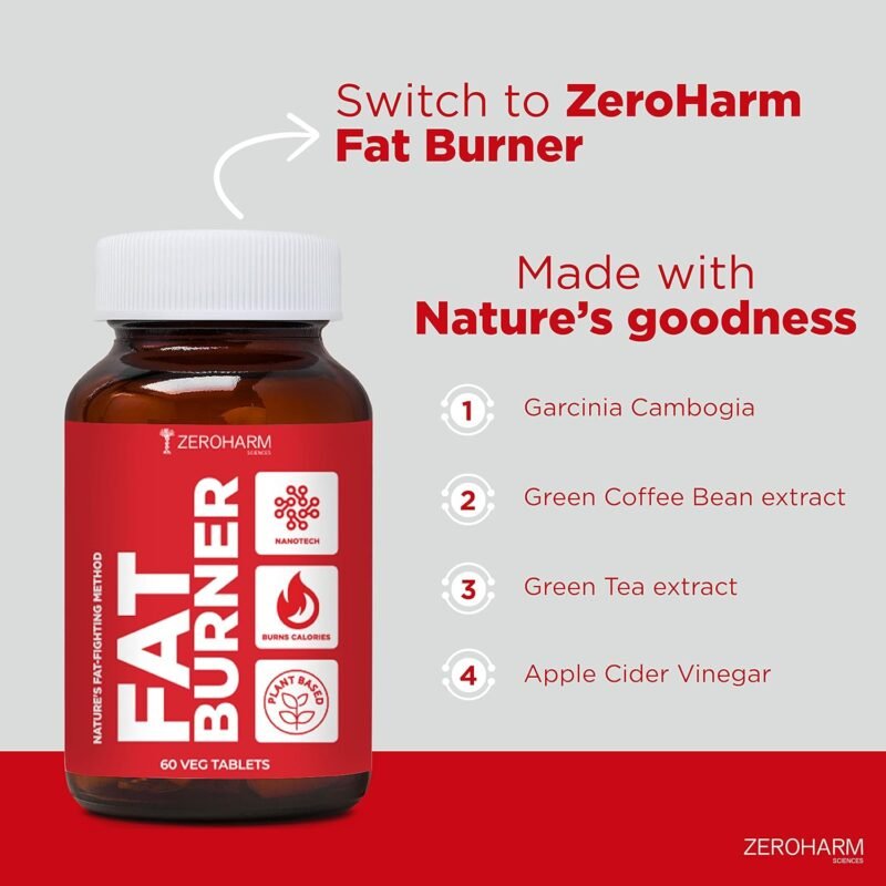 ZEROHARM Fat Burner tablets Metabolism booster & weight loss supplement Arms, thighs, hips, chin & belly fat burner for Men & Women Reduces cholesterol & sugar levels