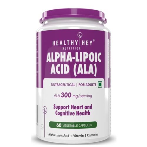 HealthyHey Nutrition Alpha Lipoic Acid - ALA- Pack of 60 Veg. Capsules - Gluten Free & Non-GMO
