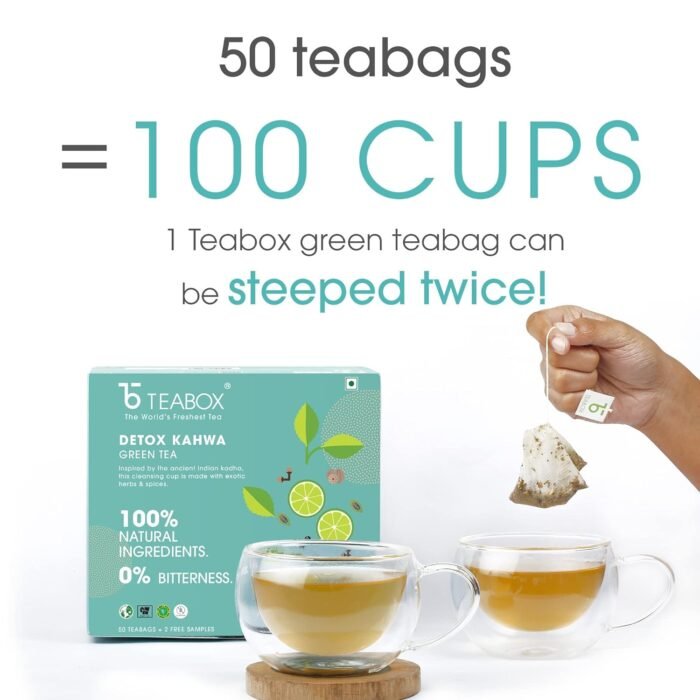 Teabox Detox Kahwa Green Tea 50 Teabags | Made with 8 Natural Ingredients | Helps Cleanse | Immunity Booster | Cold Relief | 100% Bio Degradable Teabags.