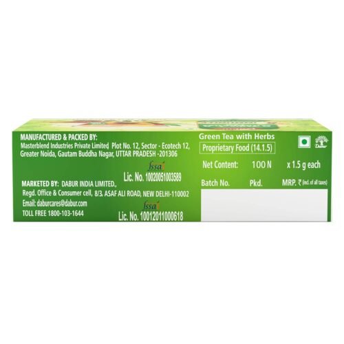 Dabur Vedic Suraksha Green Tea - 100 tea bags | Immunity Booster| with the Goodness of 5 Ayurvedic Herbs