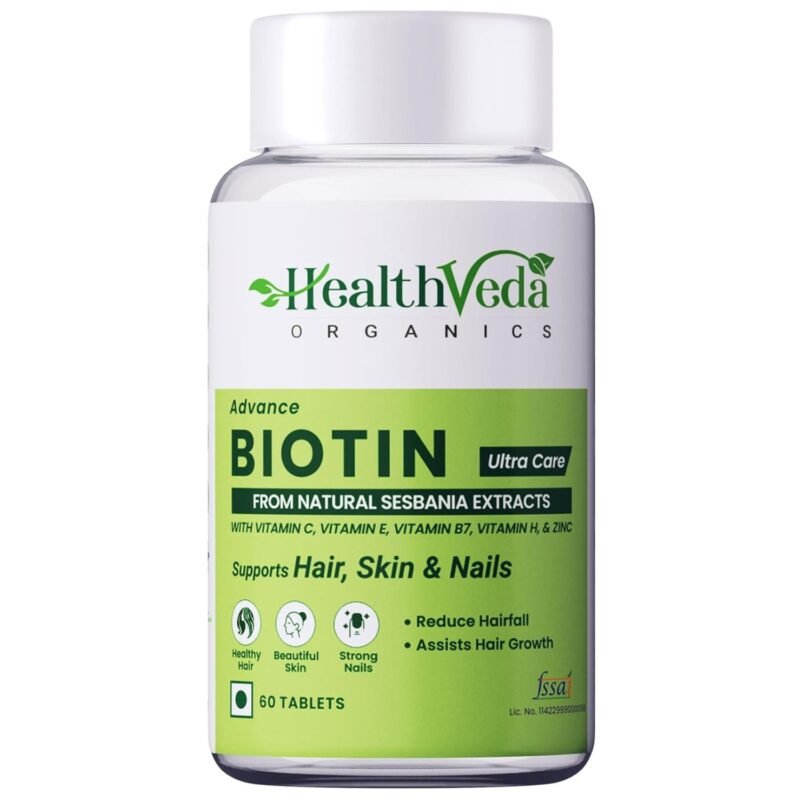 Health Veda Organics Advanced Biotin Tablets Improves Keratin & Hair Thickness Healthy Hair, Skin & Nails For Both Men & Women (60 Tablets)