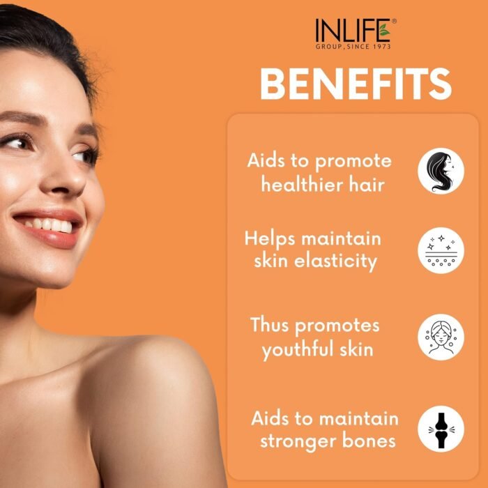 INLIFE Japanese Collagen Supplements for Women & Men | Hydrolyzed Collagen Powder For Skin, Hair & Joints | Clinically Proven Ingredient with Biotin, Hyaluronic Acid (Orange, Collagen, 200g)