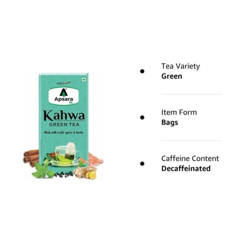 APSARA Detoxifying Kahwa Green Tea - 36 Tea Bags, Spiced Kashmiri Desi Kahwa Green Tea, Immunity Booster, Blended with Rock Salt, Tulsi, Cardamom1