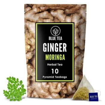 BLUE TEA - Ginger Moringa Tea Bags - 10 Tea Bags HEALTHY SUPERFOOD Blend of Indian Ginger and Fresh Moringa Caffeine Free Herbal Tea, Eco-conscious Zipper Pack2