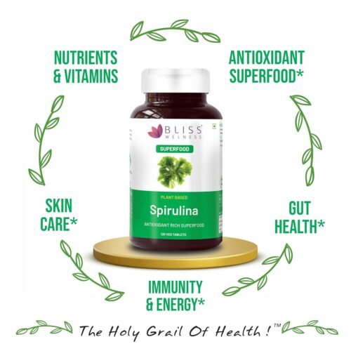 Bliss Welness Spirulina 1000 MG Daily Superfood, Immunity Booster with Rich Antioxidant, High Energy Detox Vegetarian Health Supplement