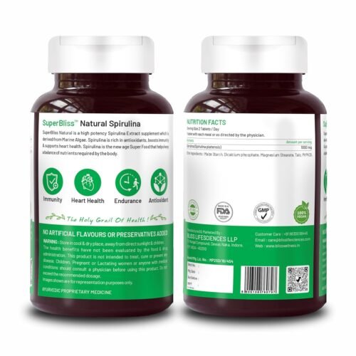 Bliss Welness Spirulina 1000 MG Daily Superfood, Immunity Booster with Rich Antioxidant, High Energy Detox Vegetarian Health Supplement