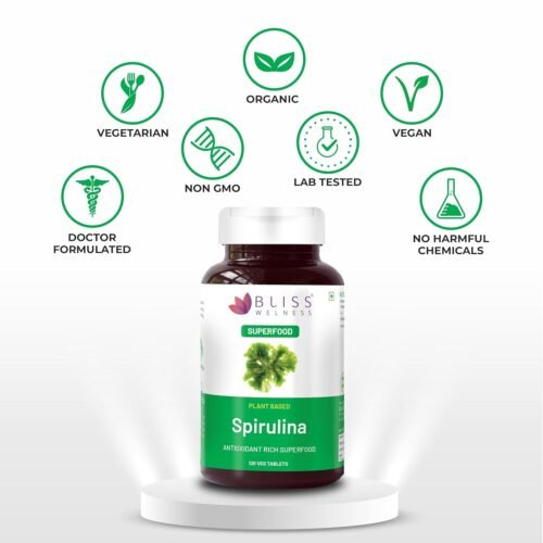 Bliss Welness Spirulina 1000 MG Daily Superfood, Immunity Booster with Rich Antioxidant, High Energy Detox Vegetarian Health Supplement