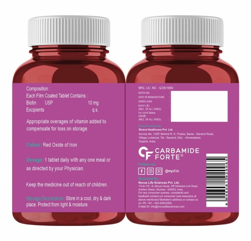 Carbamide Forte Biotin 10000mcg for Hair Growth, Skin & Nails – 120 Veg Tablets-2