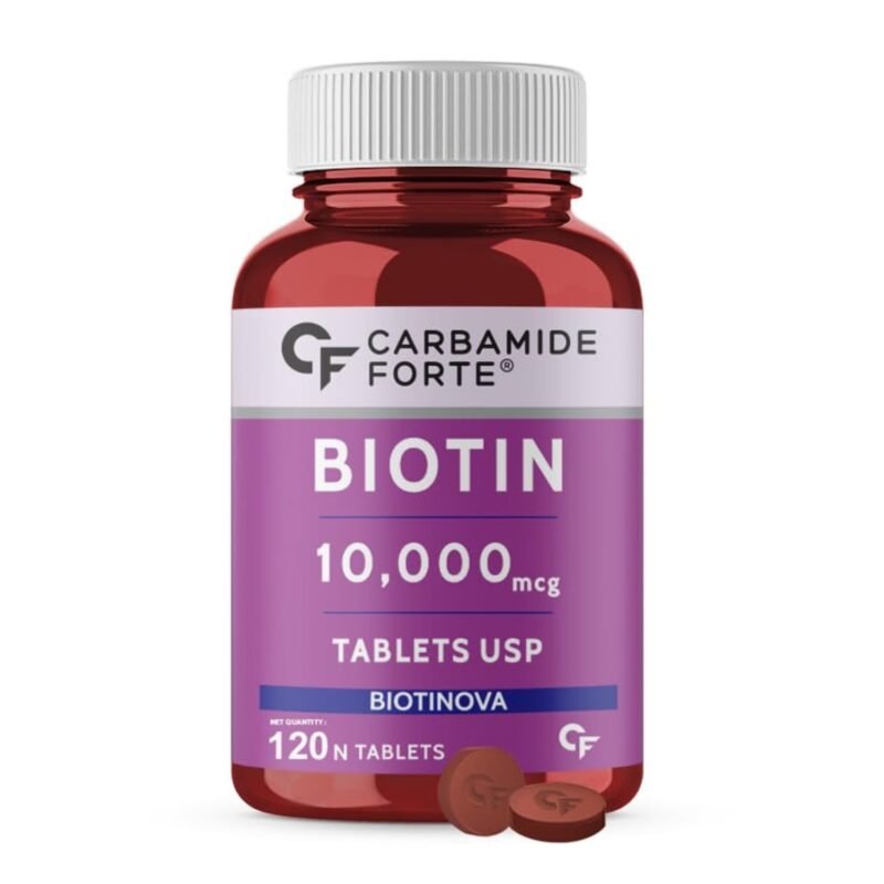 Carbamide Forte Biotin 10000mcg for Hair Growth, Skin & Nails – 120 Veg Tablets