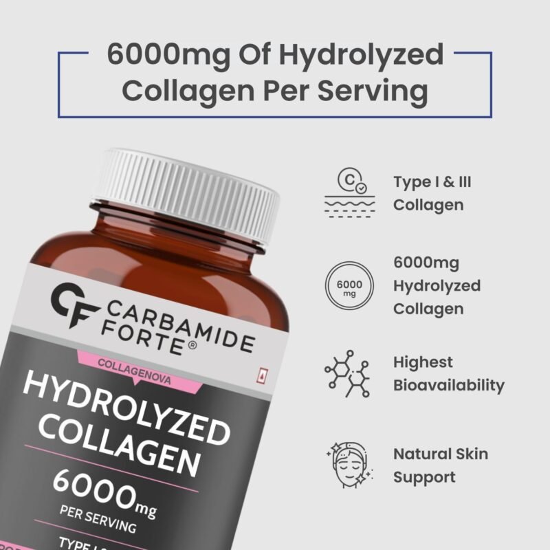 Carbamide Forte Hydrolyzed Collagen Peptides Tablets 6000mg Type 1 & 3 Collagen Powder for Joint Support,Glowing Skin & Hair Collagen