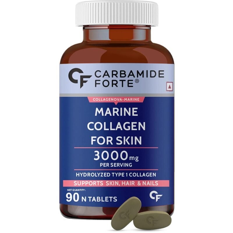 Carbamide Forte Hydrolyzed Marine Collagen, 90 Tablets Peptides 3000mg with Biotin & Hyaluronic Acid