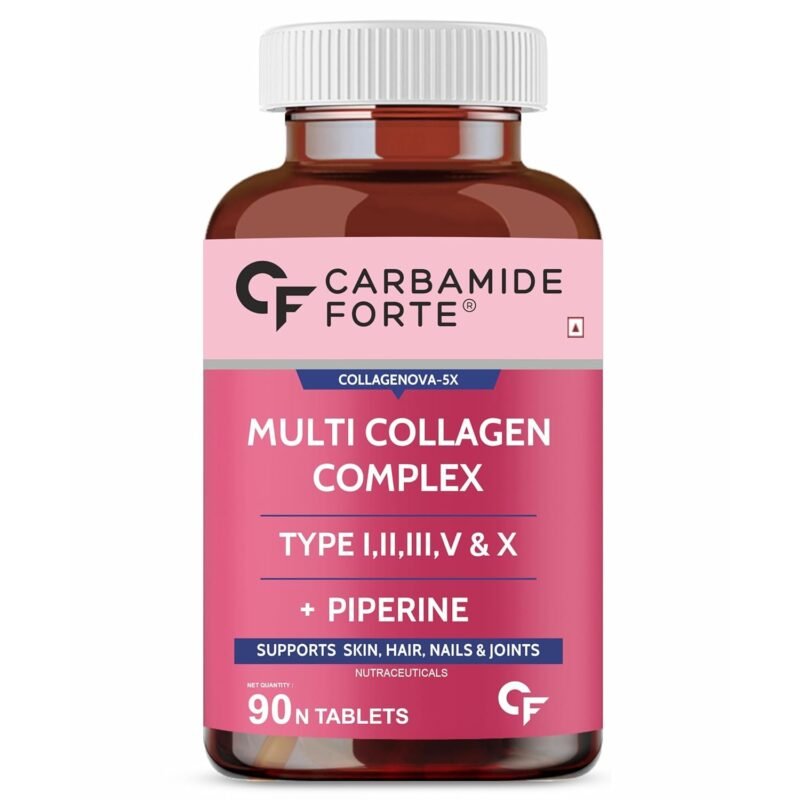 Carbamide Forte Hydrolyzed Multi Collagen Tablets 5 Types I, II, III, V & X Collagen Powder for Joint Support & Glowing Skin