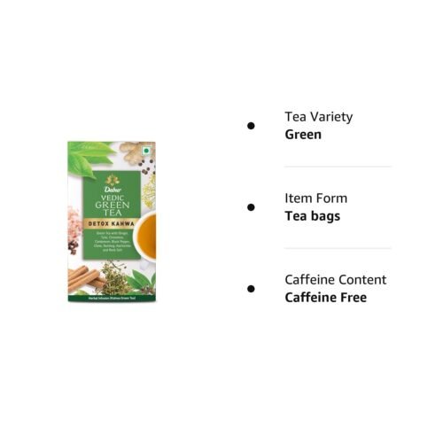 DABUR Vedic Detox Kahwa Green Tea - 25 Teabags Blend Of 8 Real Ayurvedic Herbs & Rock Salt Helps In Detoxification Improves Digestion