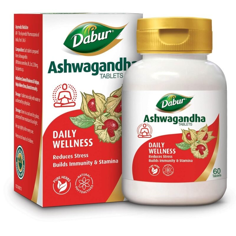 Dabur Ashwagandha Tablets - 60 tabs General Wellness Tablets Stress Relief Rich in Antioxidants Immunity Booster Rich in Antioxidants