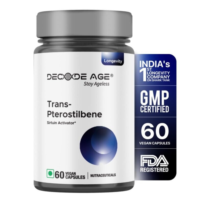 Decode Age 99% Pure Trans-Pterostilbene Enhanced Longevity and Antioxidant Support Enhanced Bioavailability Promotes Healthy Ageing 60 Veg Capsules