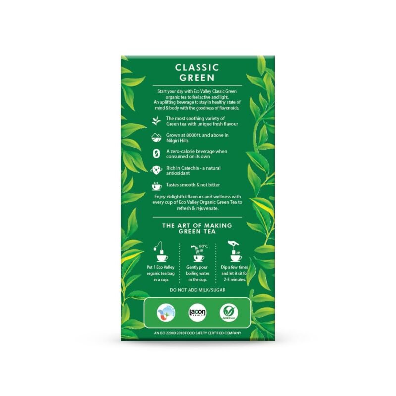 Eco Valley Organic Green Tea - Classic - 25 Tea Bags Grown in Nilgiris