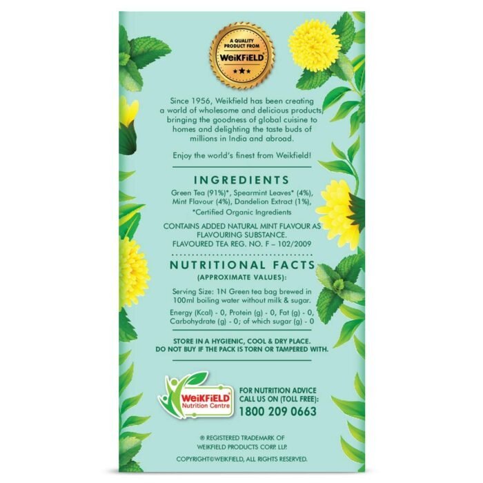 Eco Valley Organic Green Tea - Dandelion Mint - 25 Tea Bags Grown in Nilgiris Zero Calories