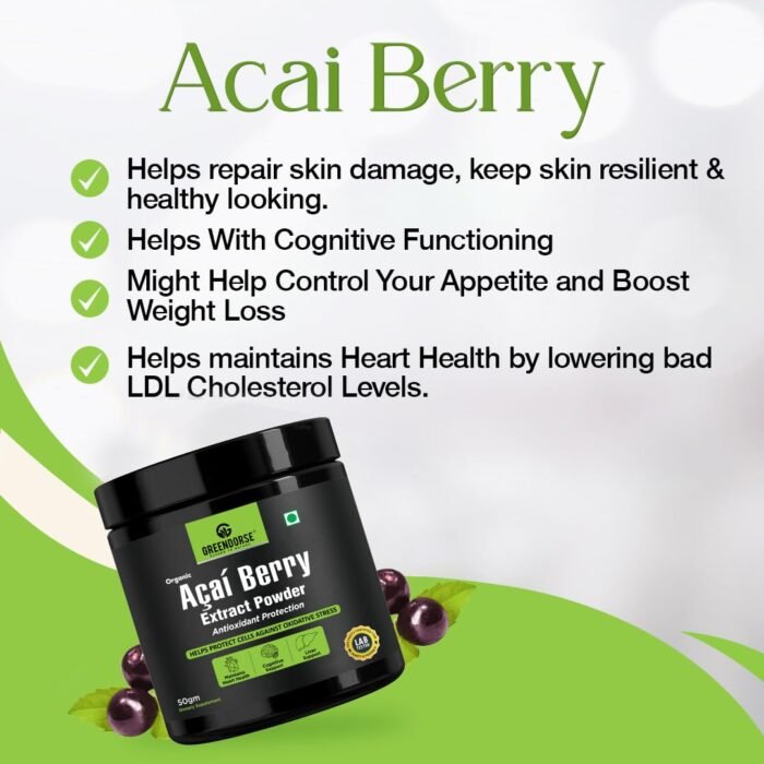 GREENDORSE Acai Berry Extract Powder, 10x Concentrated SUPERFOOD Rich in 19 amino acids, Muscle building Fibres, Antioxidant & Collagen1