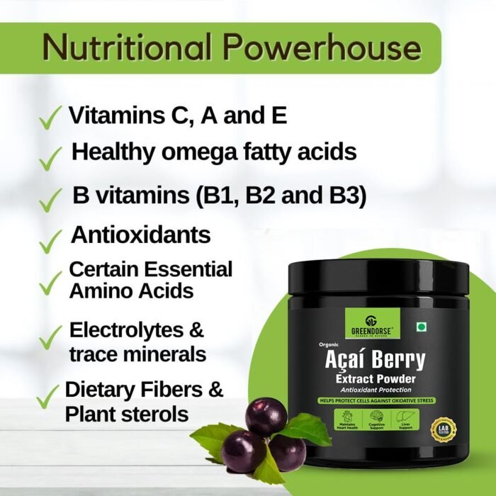 GREENDORSE Acai Berry Extract Powder, 10x Concentrated SUPERFOOD Rich in 19 amino acids, Muscle building Fibres, Antioxidant & Collagen1