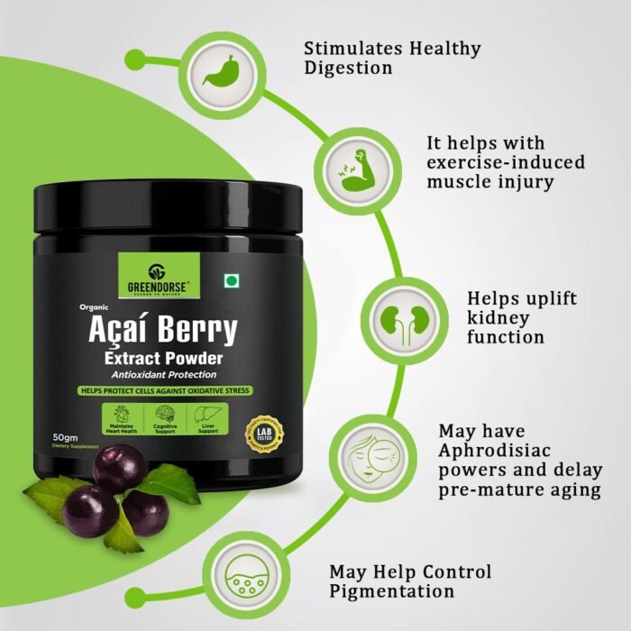 GREENDORSE Acai Berry Extract Powder, 10x Concentrated SUPERFOOD Rich in 19 amino acids, Muscle building Fibres, Antioxidant & Collagen1