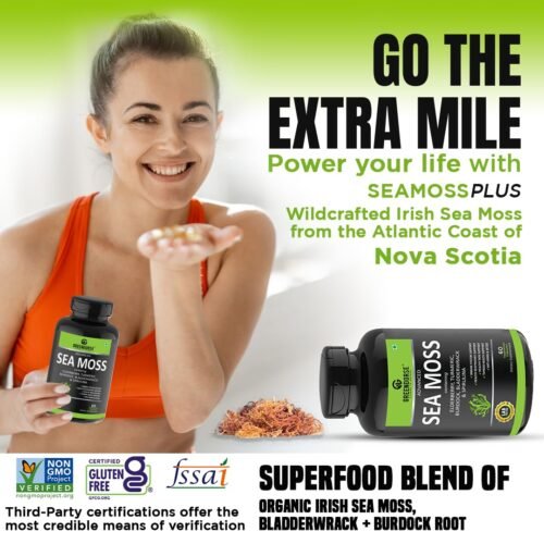 GREENDORSE Irish Sea Moss Vitality Capsules 7 In1 Formula-Gut Cleanse,Immunity,Joint & Thyroid Support-With Spirulina