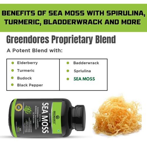 GREENDORSE Irish Sea Moss Vitality Capsules 7 In1 Formula-Gut Cleanse,Immunity,Joint & Thyroid Support-With Spirulina