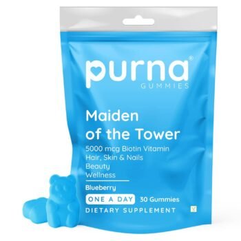 Gummies Purna Biotin Gummies for Healthy Hair, Glowing Skin & Nails (Blueberry, Sugar)